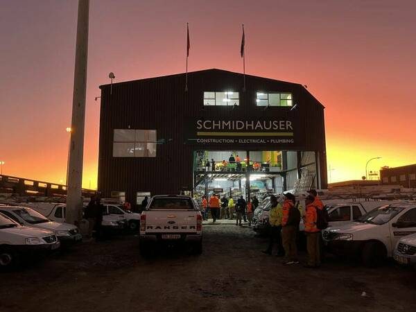 The Schmidhauser building in the Port of Cape Town at sunset, Table Mountain behind